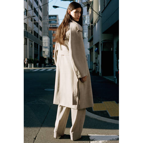 Mango wollen trenchcoat grijs melange afbeelding