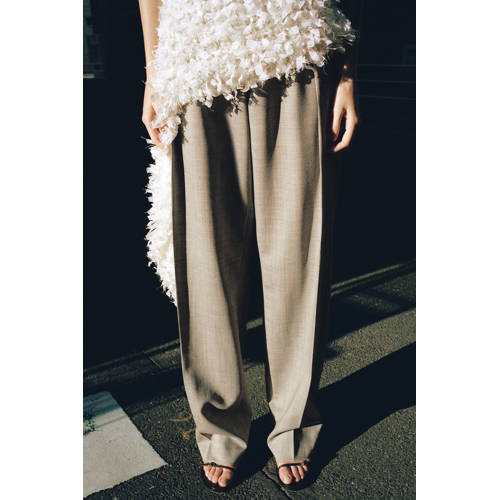 Mango wide leg low waist pantalon met wol grijsbruin afbeelding
