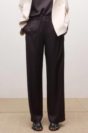 satijnen straight regular waist casual broek bruin