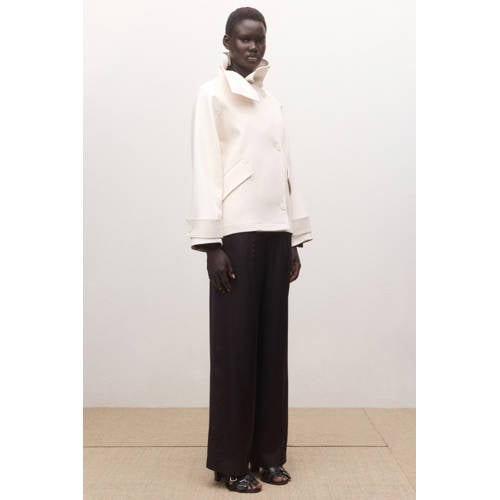 Mango satijnen straight regular waist casual broek bruin afbeelding