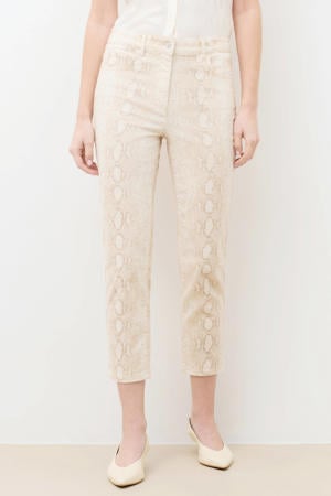 slim regular waist casual broek met dierenprint ecru