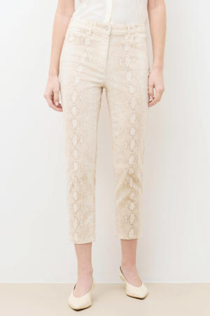 slim regular waist casual broek met dierenprint ecru