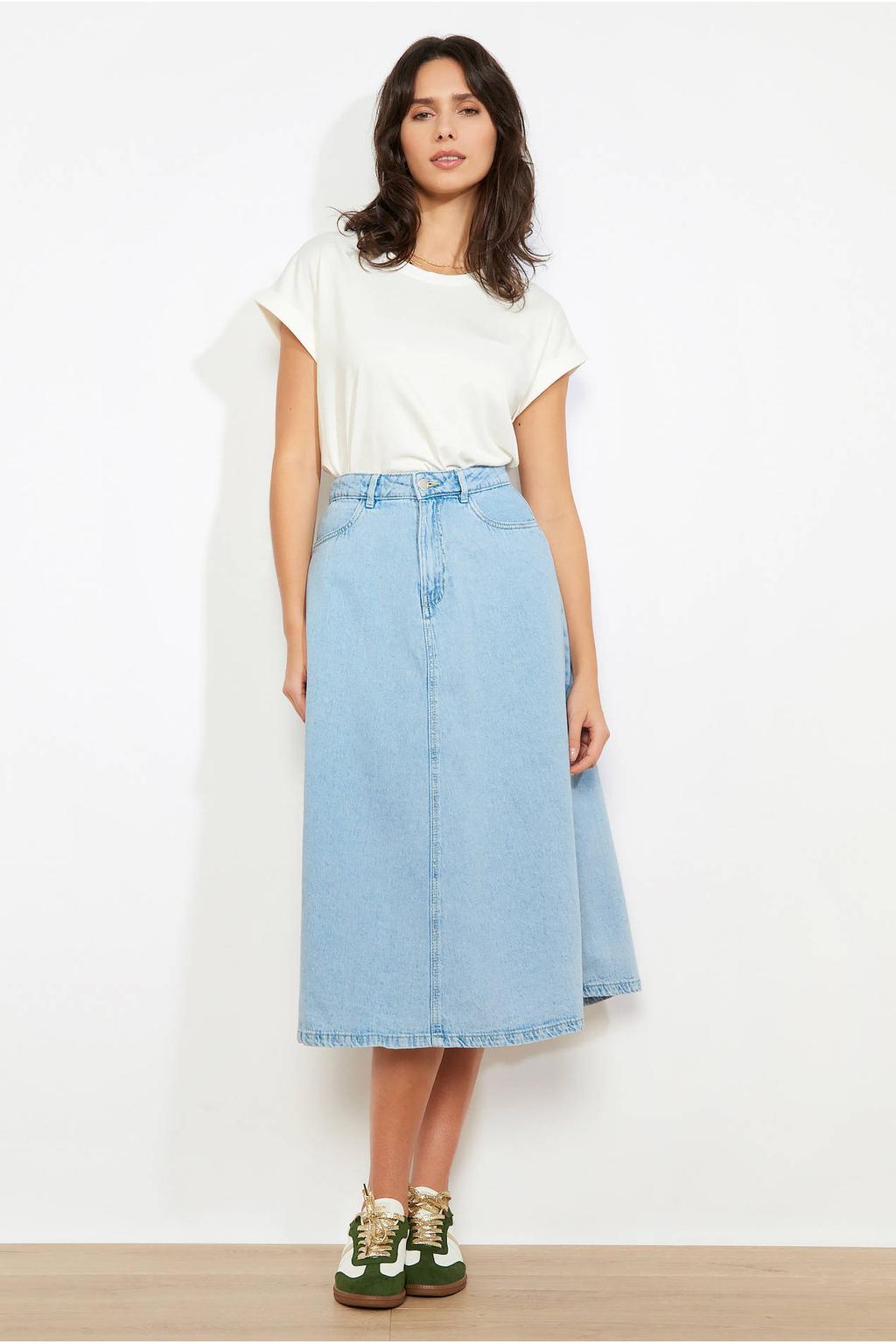 Light blue denim dames LOLALIZA spijkerrok gemaakt van denim en met rits- en knoopsluiting