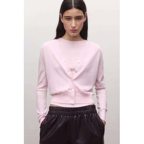 Mango vest met wol roze fijn gebreid afbeelding