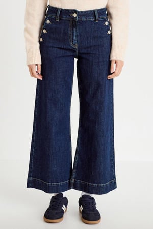 high waist cropped jeans dark blue denim
