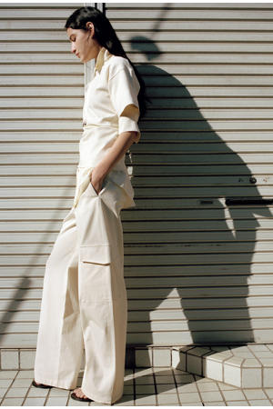 straight low waist cargobroek ecru