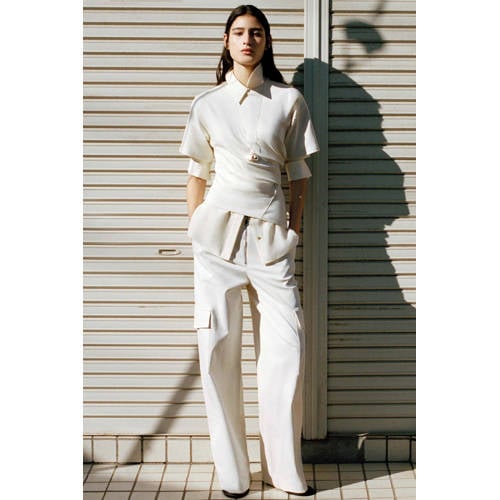 Mango straight low waist cargobroek ecru afbeelding