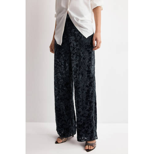 Mango straight high waist broek petrol afbeelding