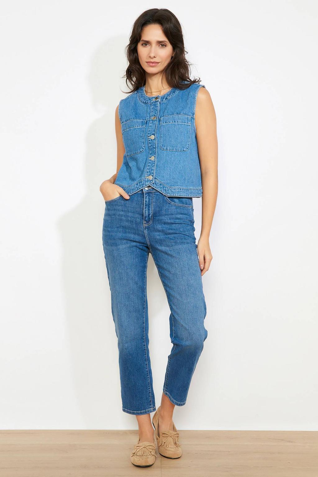 Medium blue denim dames LOLALIZA gilet van denim met effen, button down sluiting en knoopsluiting