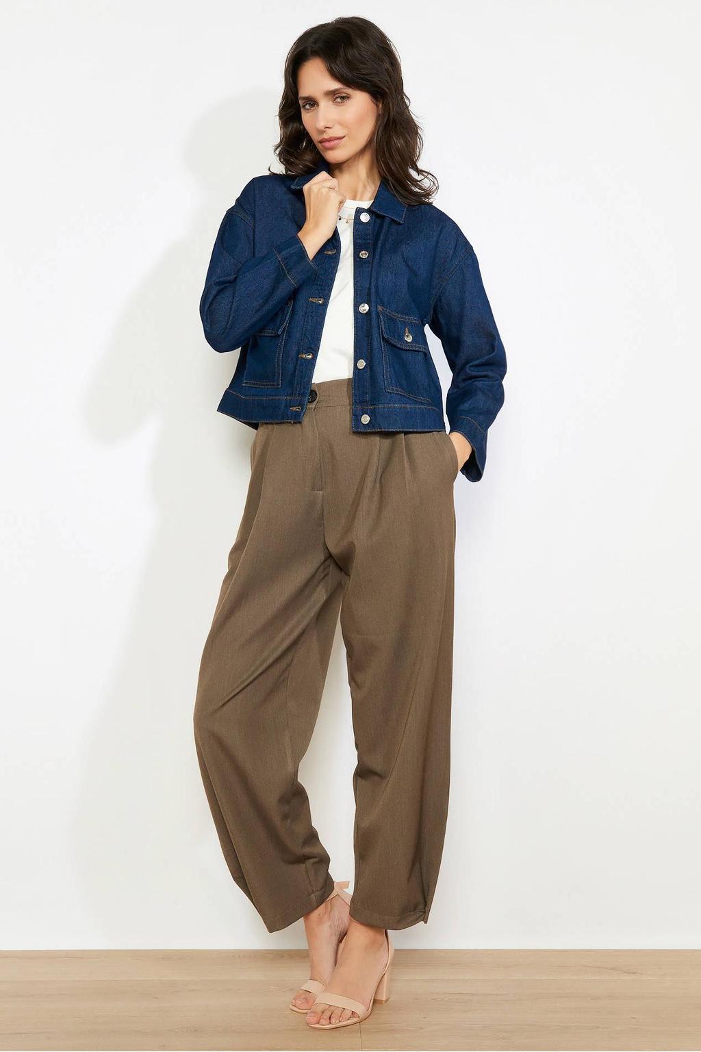 Dark blue denim dames LOLALIZA spijkerjas dark blue van denim met effen, lange mouwen en klassieke kraag