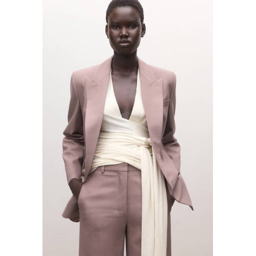 Mango regular waist flared broek roze afbeelding