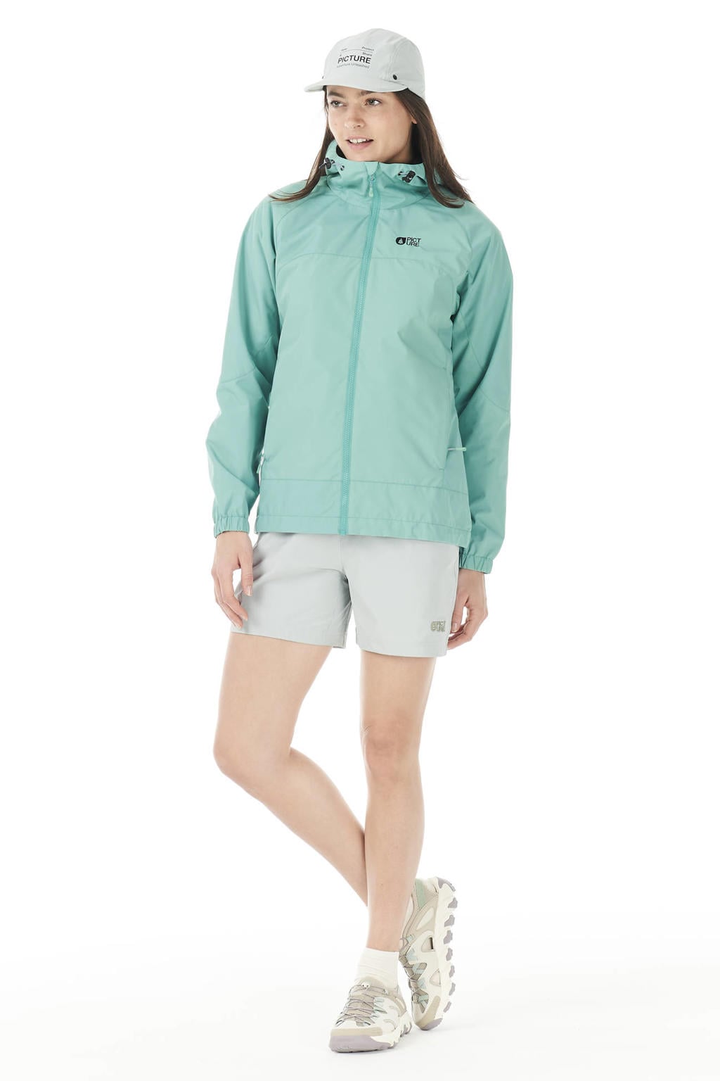 Lichtgroene dames Picture outdoor jas Suface van polyethyleen met effen, lange mouwen, capuchon en ritssluiting
