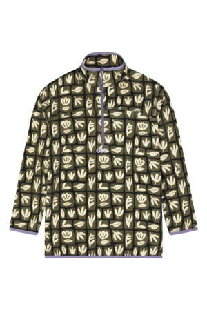 fleece sweater Inaria olijfgroen/lichtgeel