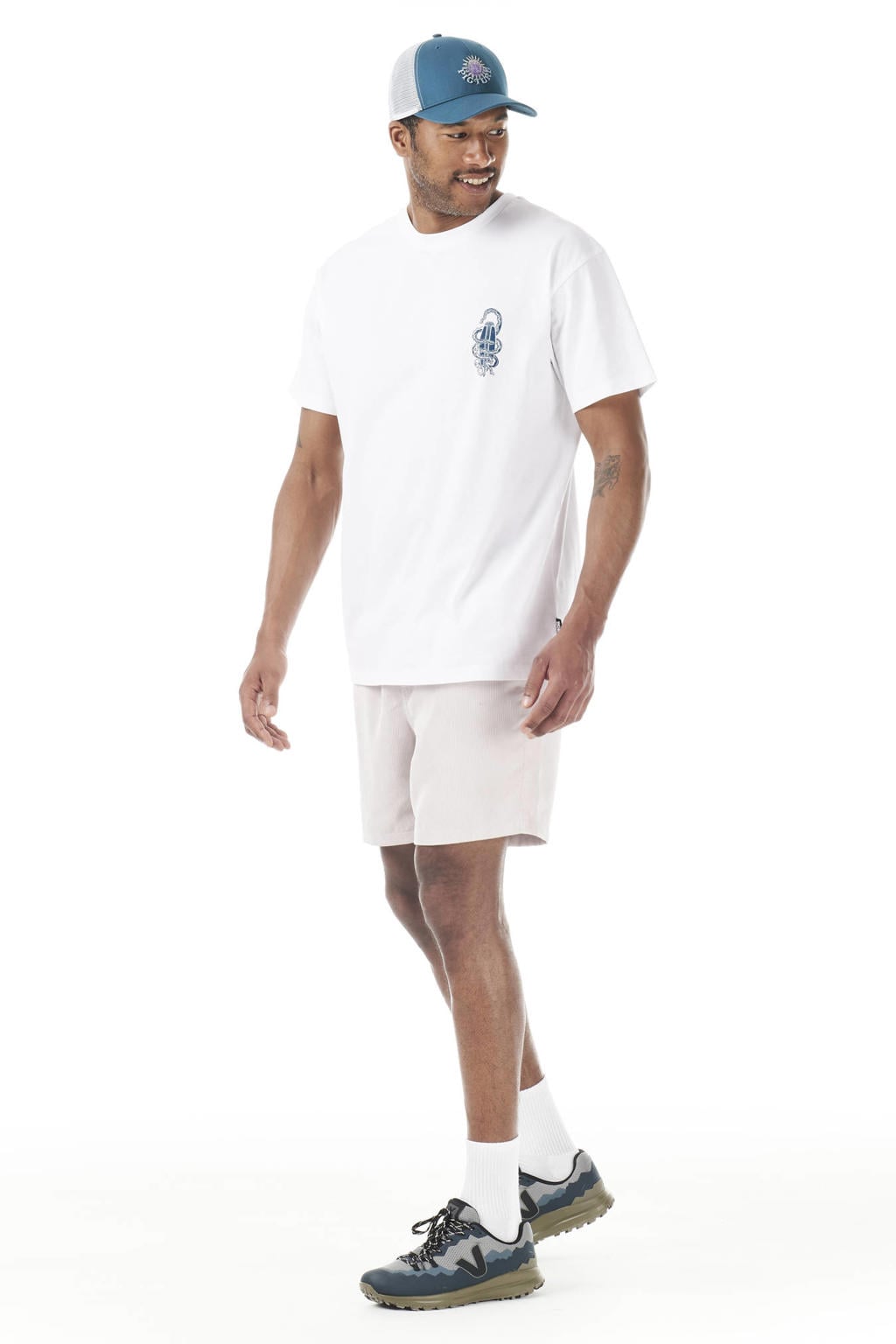 Witte heren Picture T-shirt van katoen met backprint, korte mouwen en ronde hals