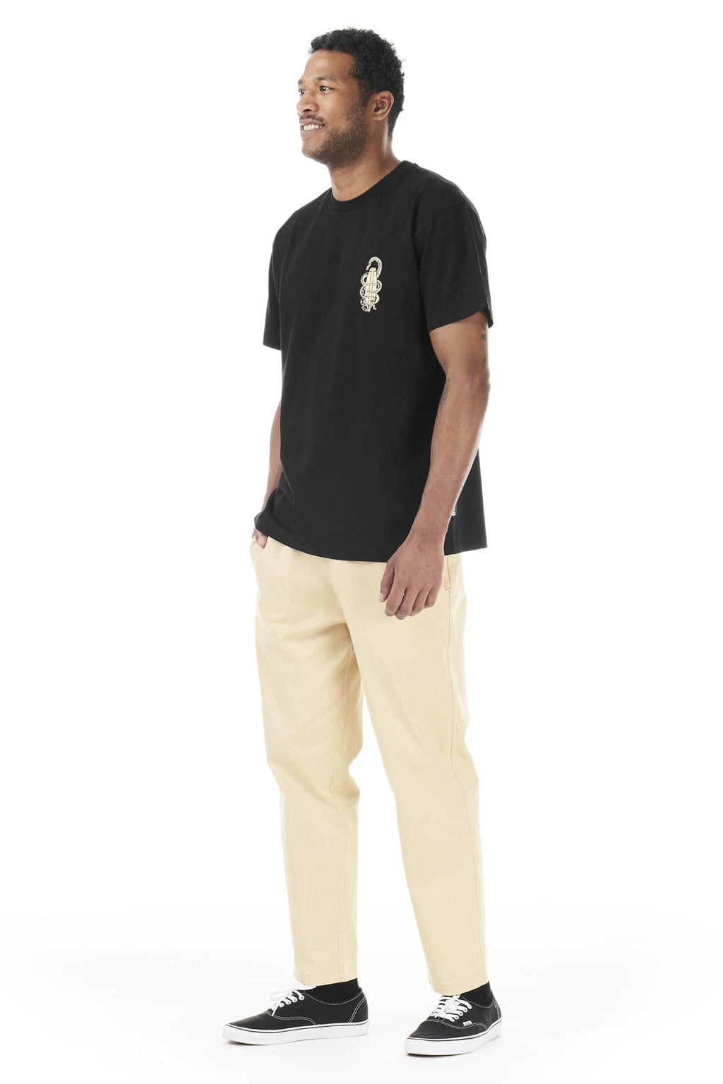 Zwarte heren Picture T-shirt van katoen met backprint, korte mouwen en ronde hals
