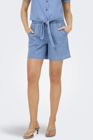 regular waist short light blue denim