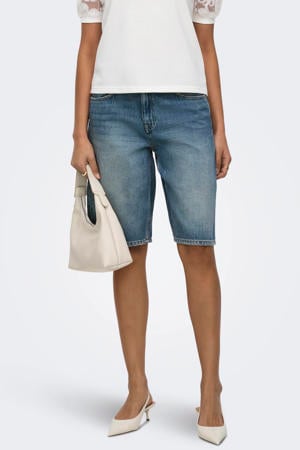 wide leg regular waist bermuda short medium blue denim