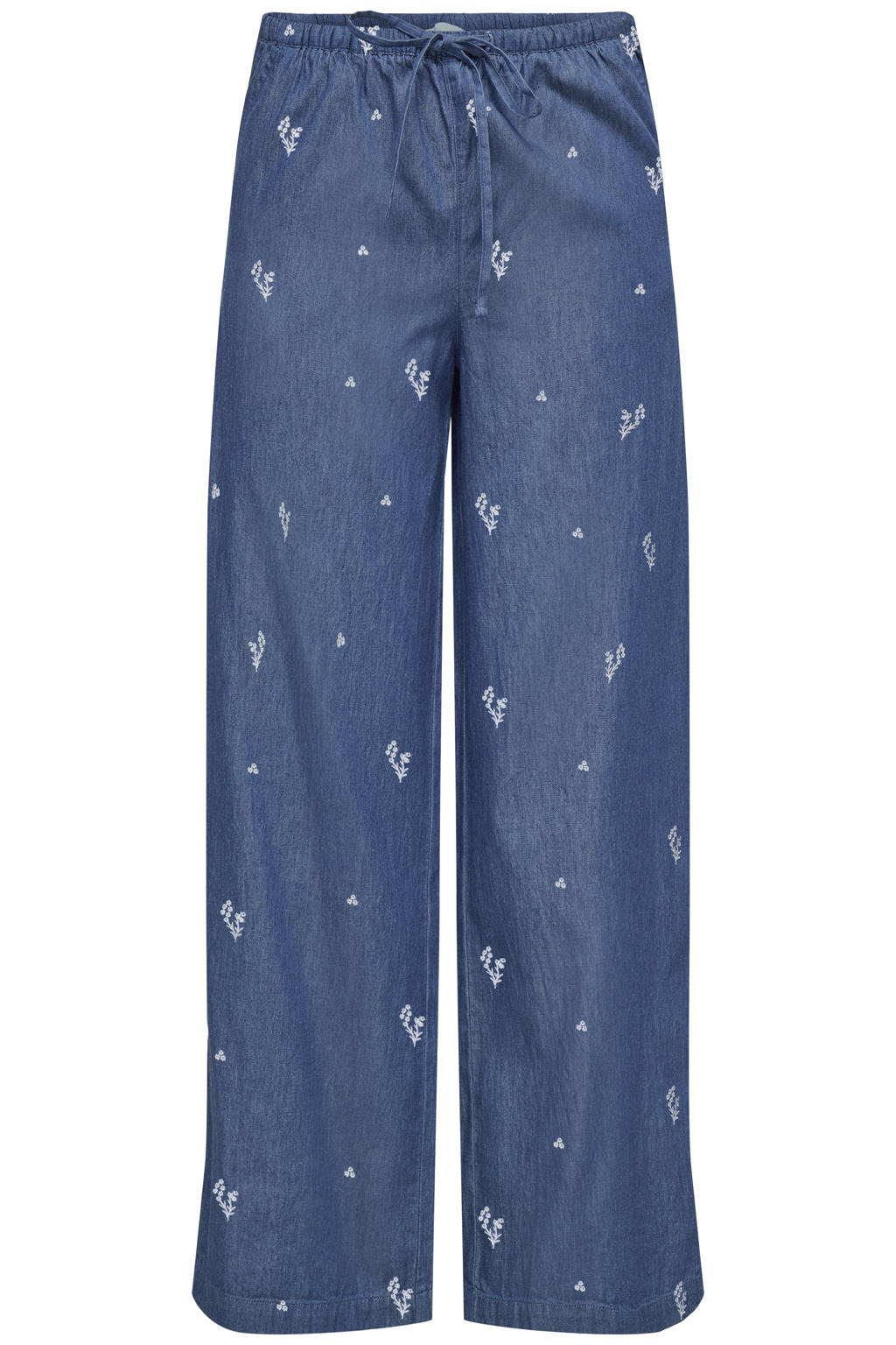 Light blue denim dames JDY straight regular waist casual broek van denim met elastische tailleband met koord en effen