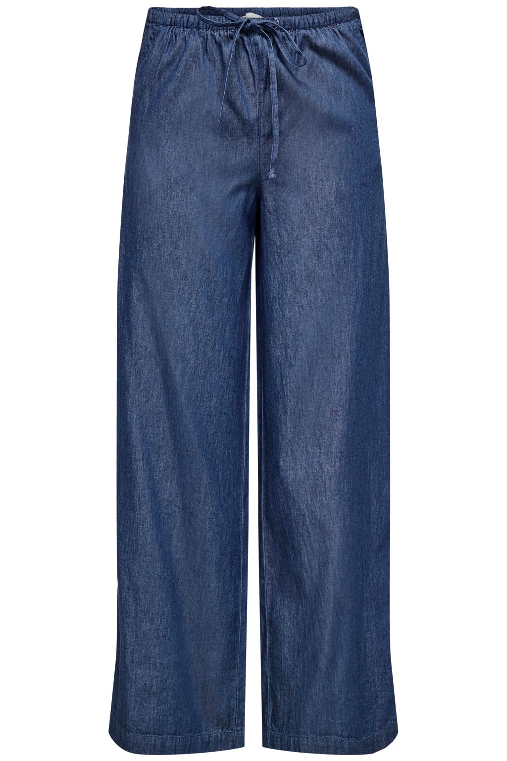 Dark blue denim dames JDY straight regular waist casual broek dark blue van denim met elastische tailleband met koord en effen