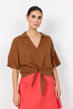 blouse met linnen bruin