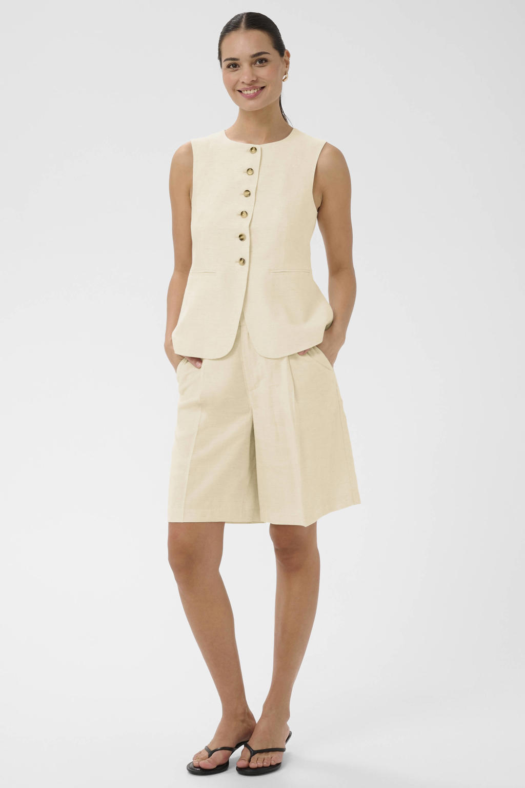 Beige dames Kaffe regular blazer met effen, lange mouwen, reverskraag en knoopsluiting