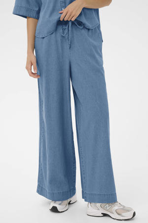 wide leg regular waist broek medium blue denim