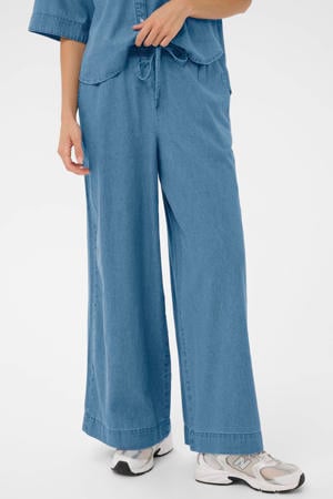 wide leg regular waist broek medium blue denim