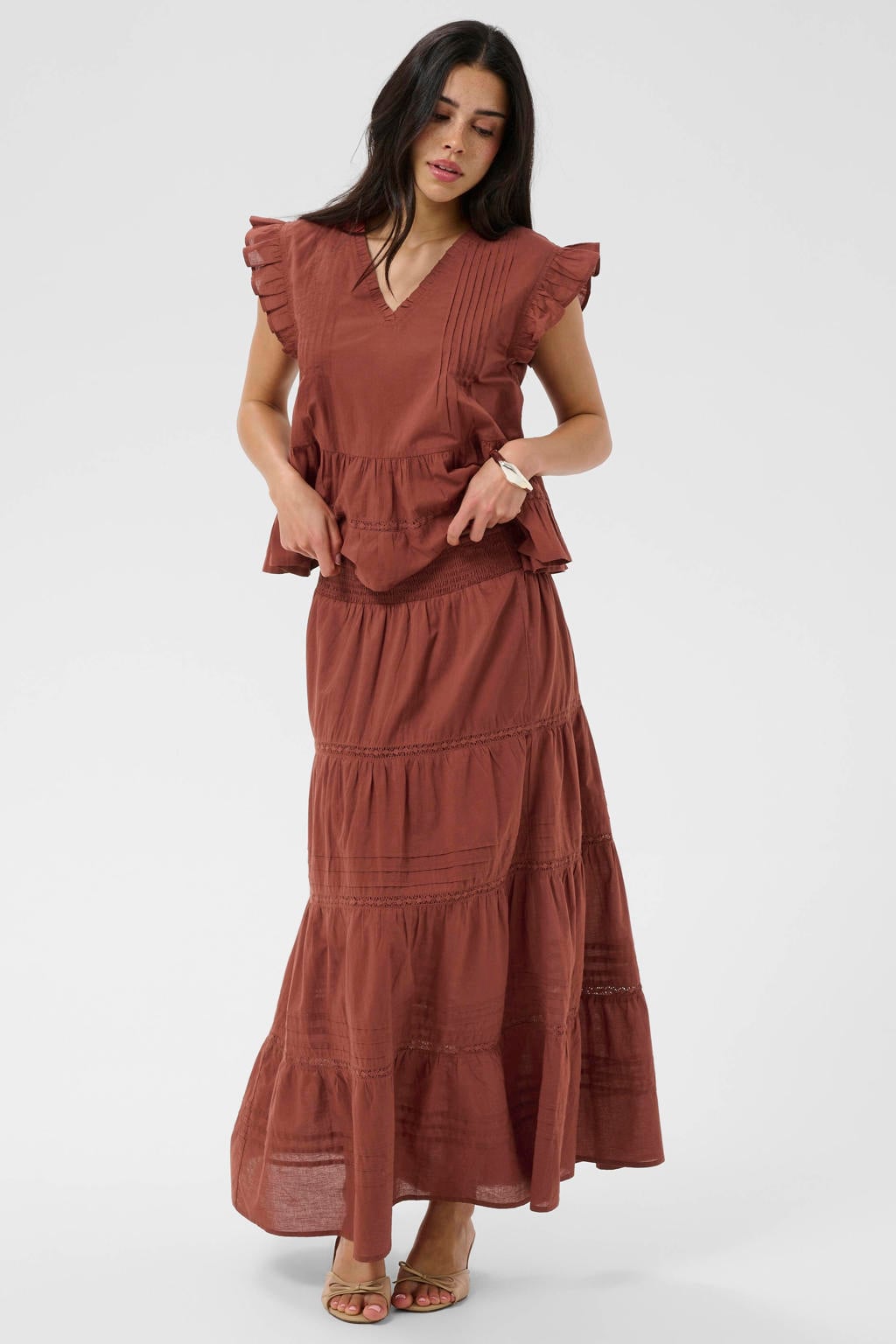 Kaffe maxi rok koraalrood