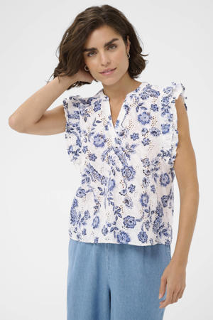 gebloemde top broderie blauw