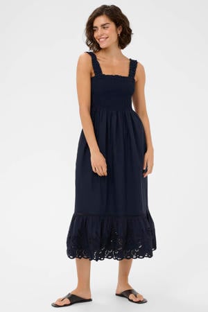 midi jurk broderie donkerblauw