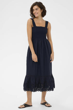 midi jurk broderie donkerblauw