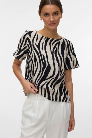 top met zebraprint zwart