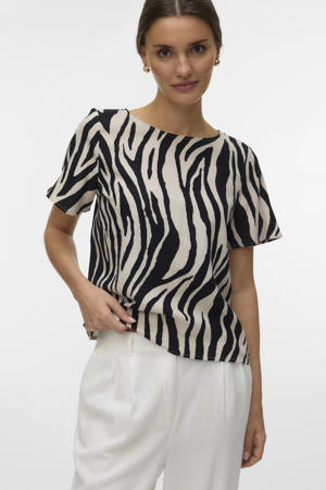 top met zebraprint zwart