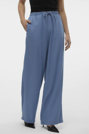 high waist casual broek medium blue denim