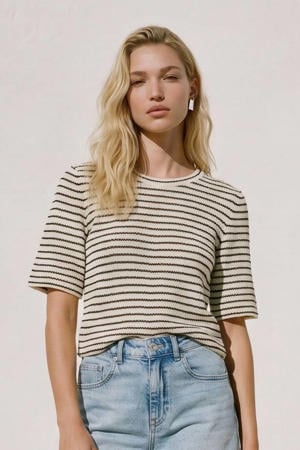 gestreepte top gebreid beige
