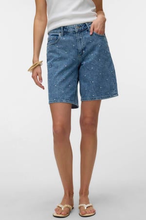 regular waist denim short met hartjes medium blue denim