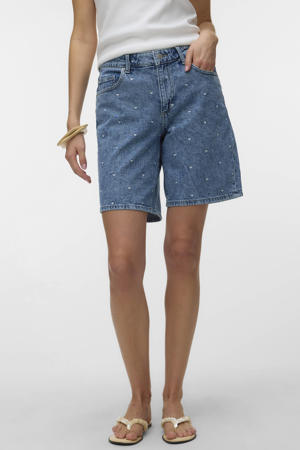 regular waist denim short met hartjes medium blue denim