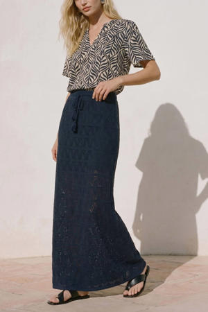 maxi rok crochet donkerblauw