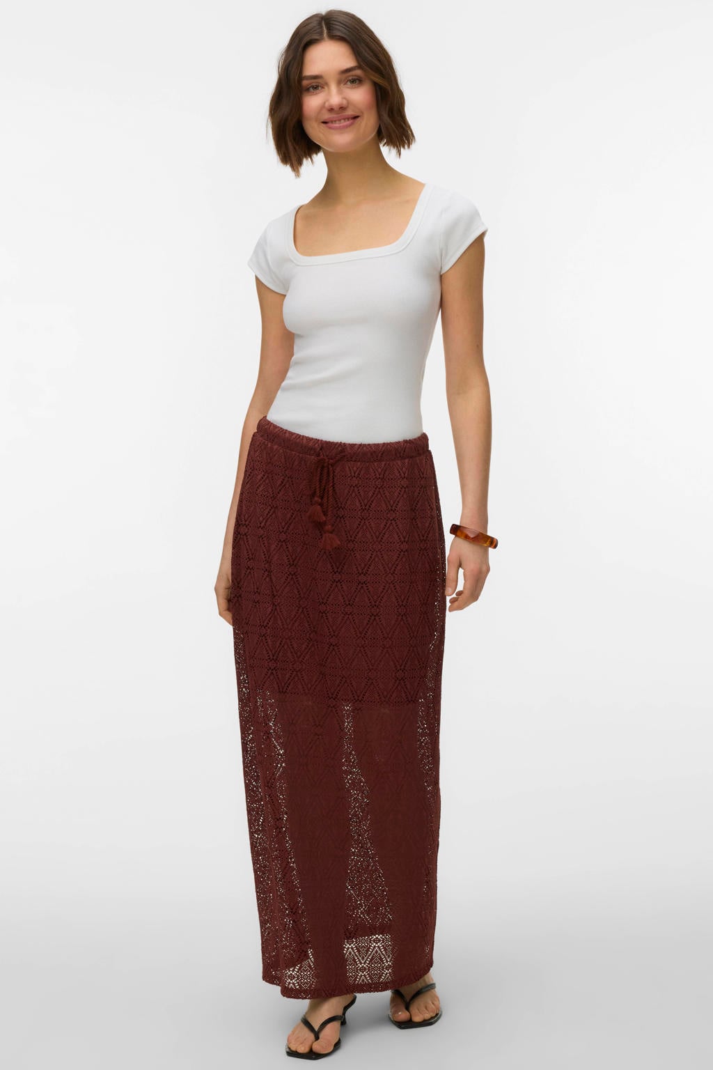 Donkerrode dames VERO MODA maxi rok crochet gemaakt van polyester en met elastische tailleband met koord