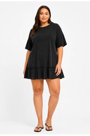 korte jurk met ruches Plus Size - zwart