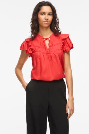 broderie top met ruches - rood