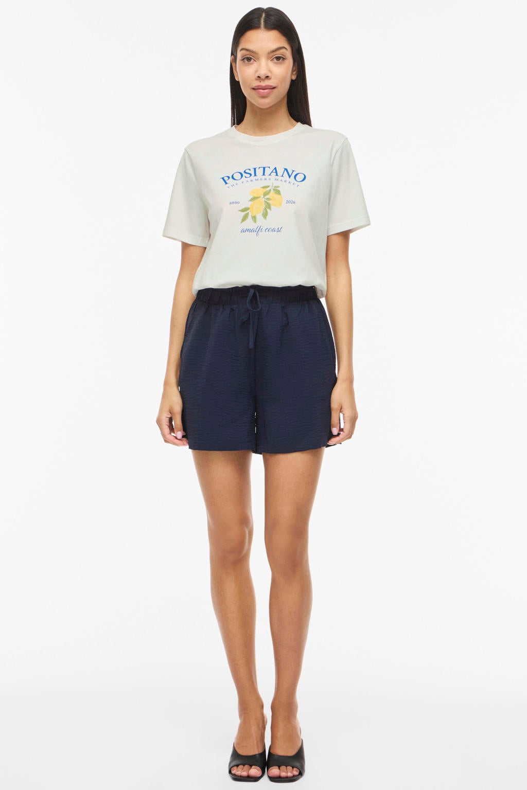 Wit, blauw en gele dames VILA regular fit T-shirt van katoen met korte mouwen en ronde hals