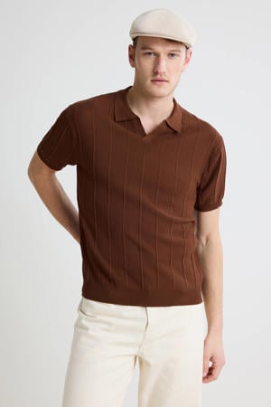 regular polo met ingebreid patroon bruin