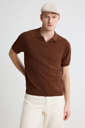 regular polo met ingebreid patroon bruin