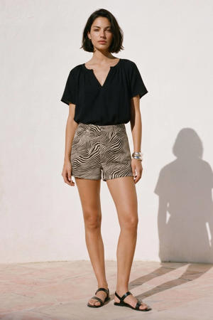 denim regular waist short met panterprint