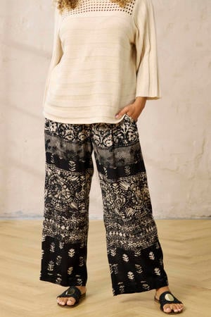wide leg high waist casual broek zwart