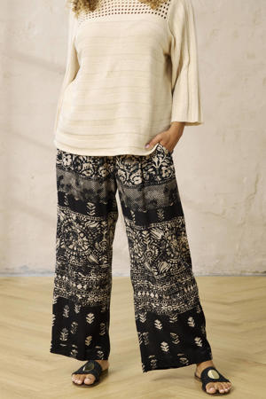 wide leg high waist casual broek zwart