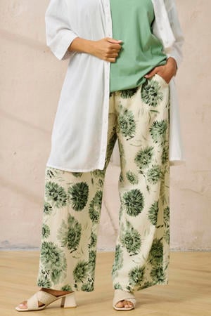 high waist gebloemde broek groen