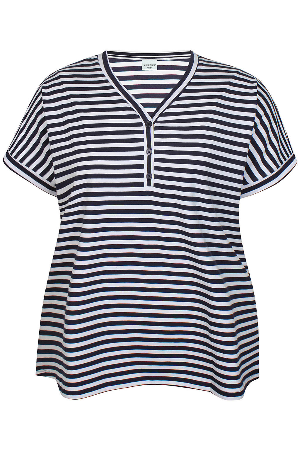 Zhenzi gestreept T-shirt met sierknopen Plus Size - donkerblauw