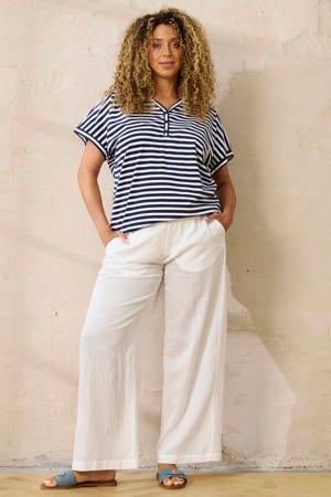 gestreept T-shirt met sierknopen Plus Size - donkerblauw